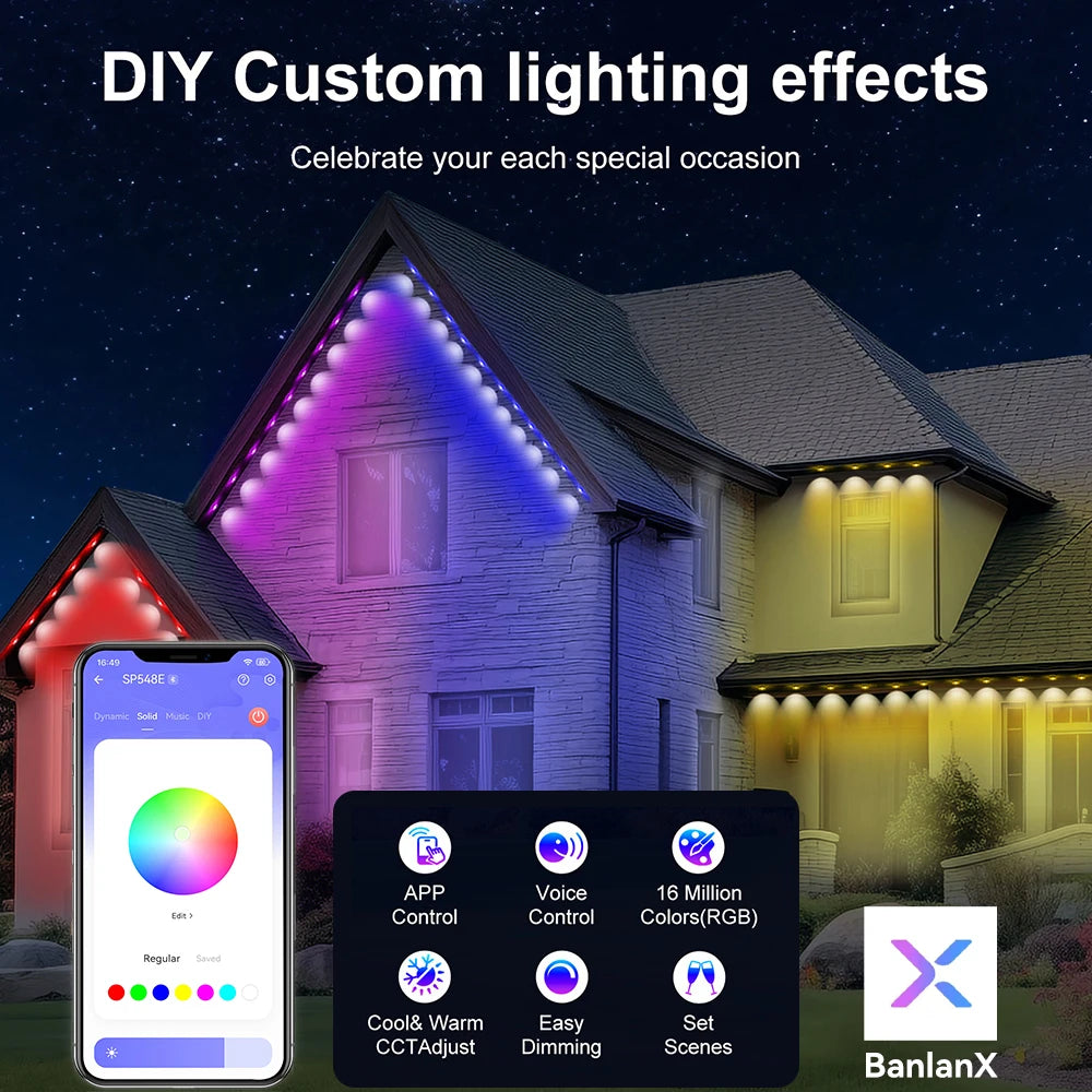 Permanent Outdoor Lights, Smart RGB Northern Lights , 100ft with 60 LED Eaves Lights IP68 Waterproof for Christmas Party Holiday