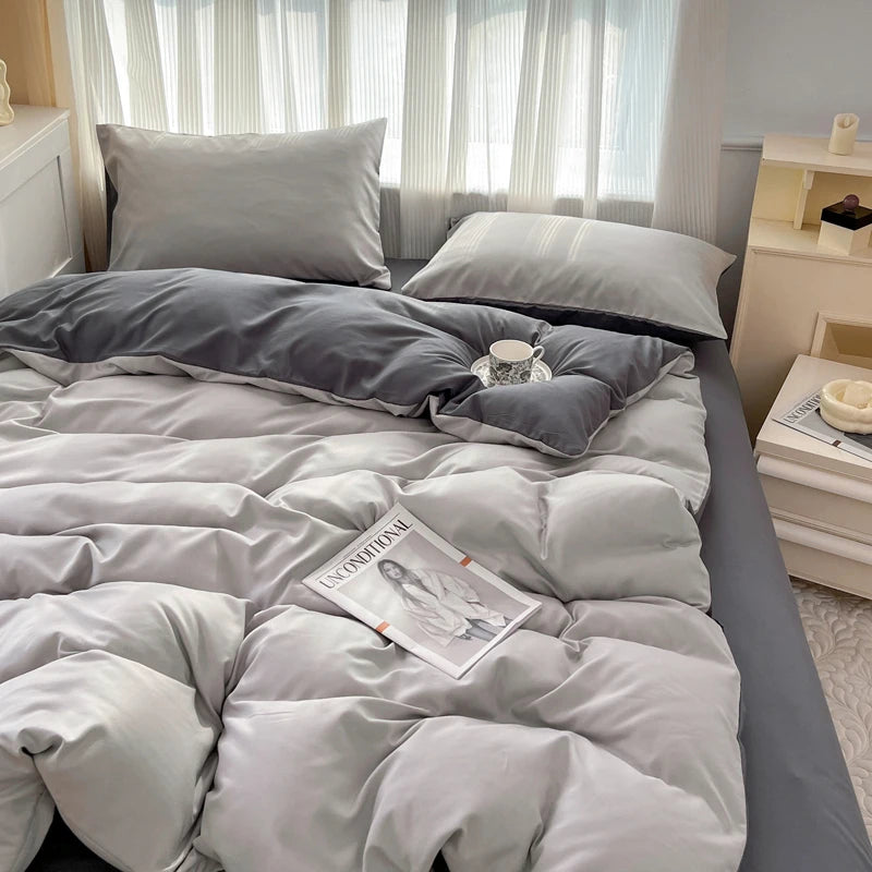 4-Piece Soft Brushed Duvet Cover Set . Solid Color Bedding