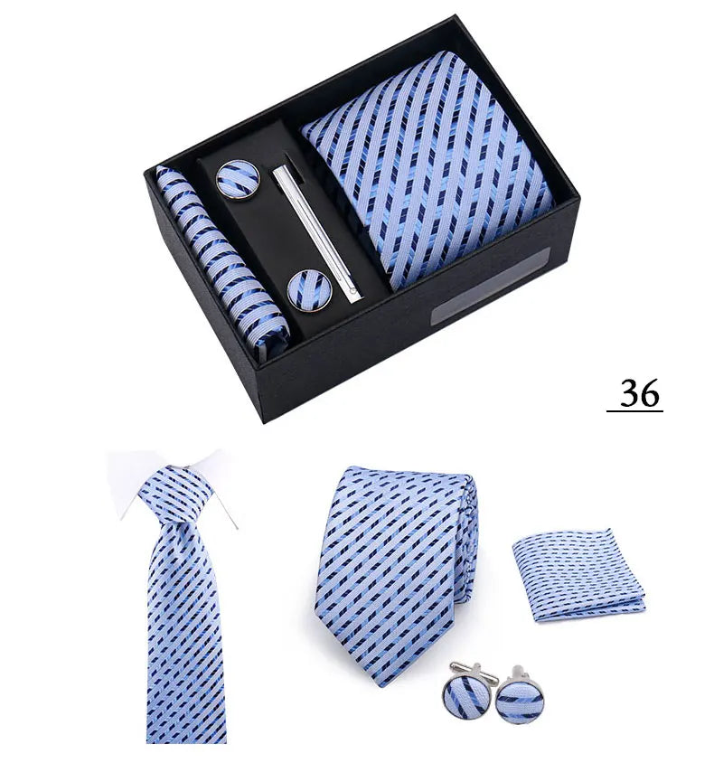 Tie Men With Box Top Quality Business Ties Hanky Cufflink Set Clips Green Necktie Corbatas For Men Wedding In Gift Box Gravatas