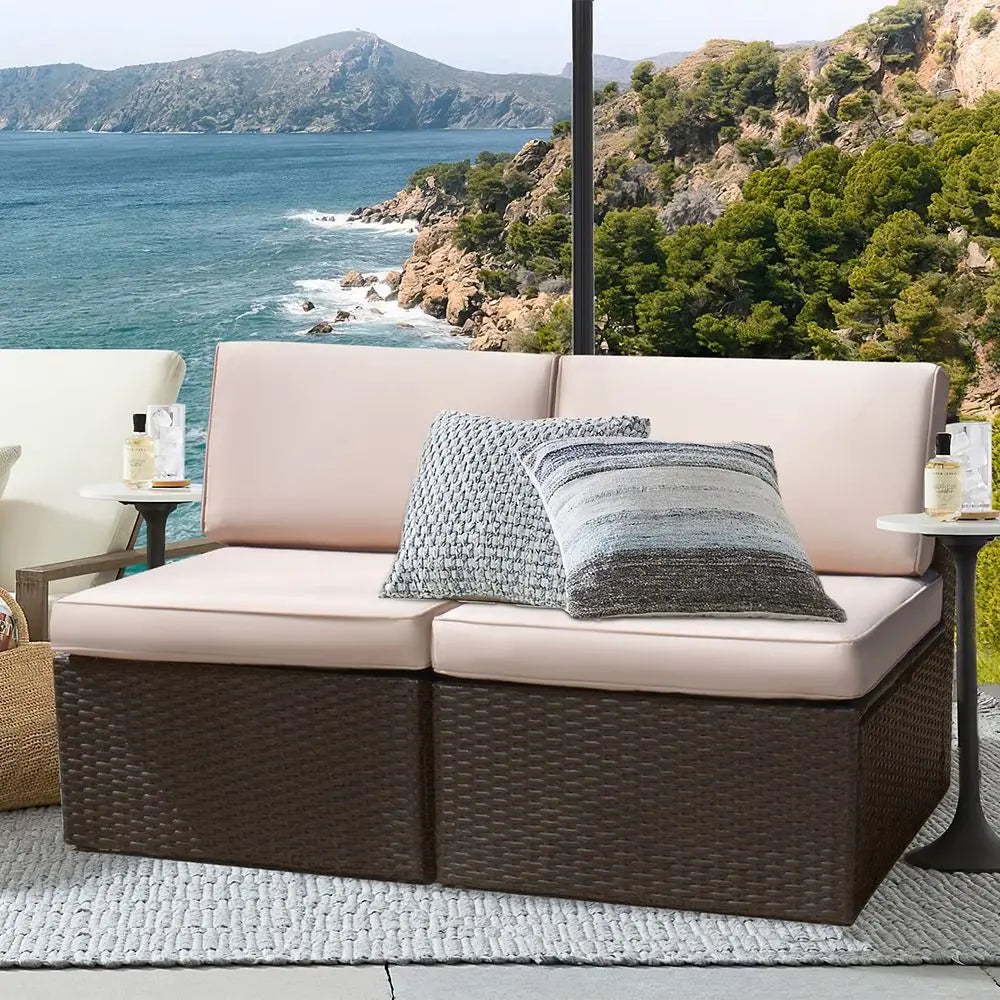 2 Piece All Weather Outdoor Patio Sofa Set with Cushions