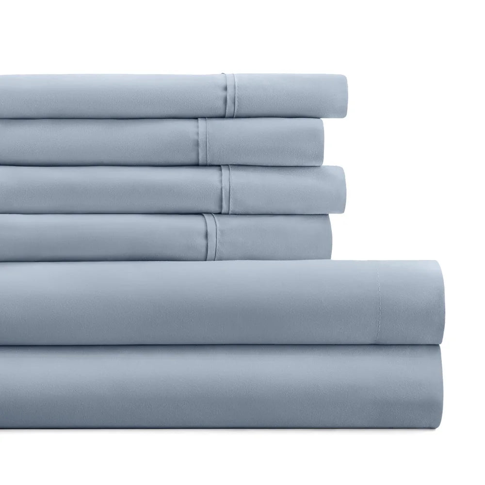 Queen Microfiber 6 Piece Bed Sheet Set Hypoallergenic Wrinkle Resistant Deep Pocket Soft Durable Bedding Sensitive Skin