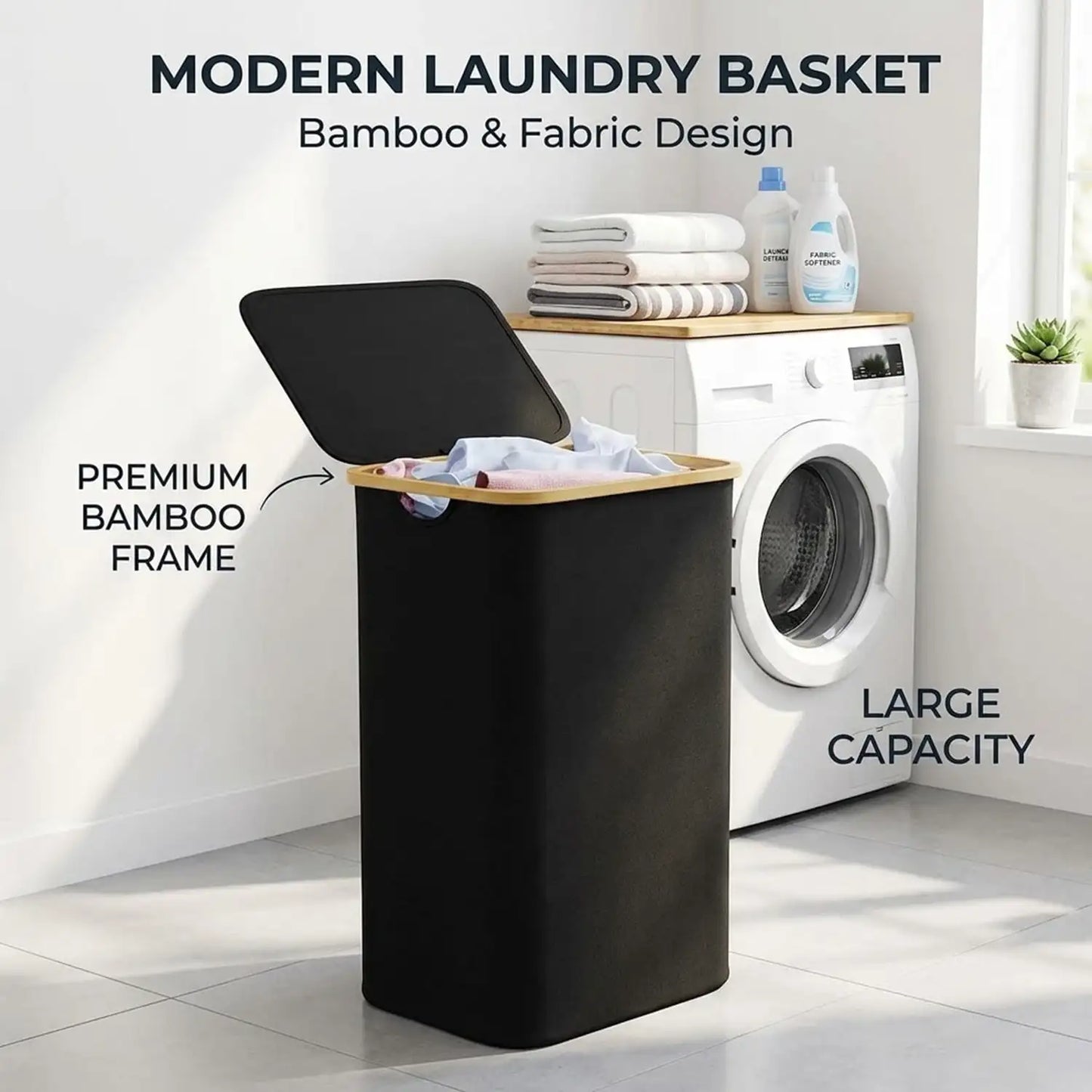 110L Large Capacity Laundry Hamper with Lid & Handles.  Collapsible Oxford Fabric Basket