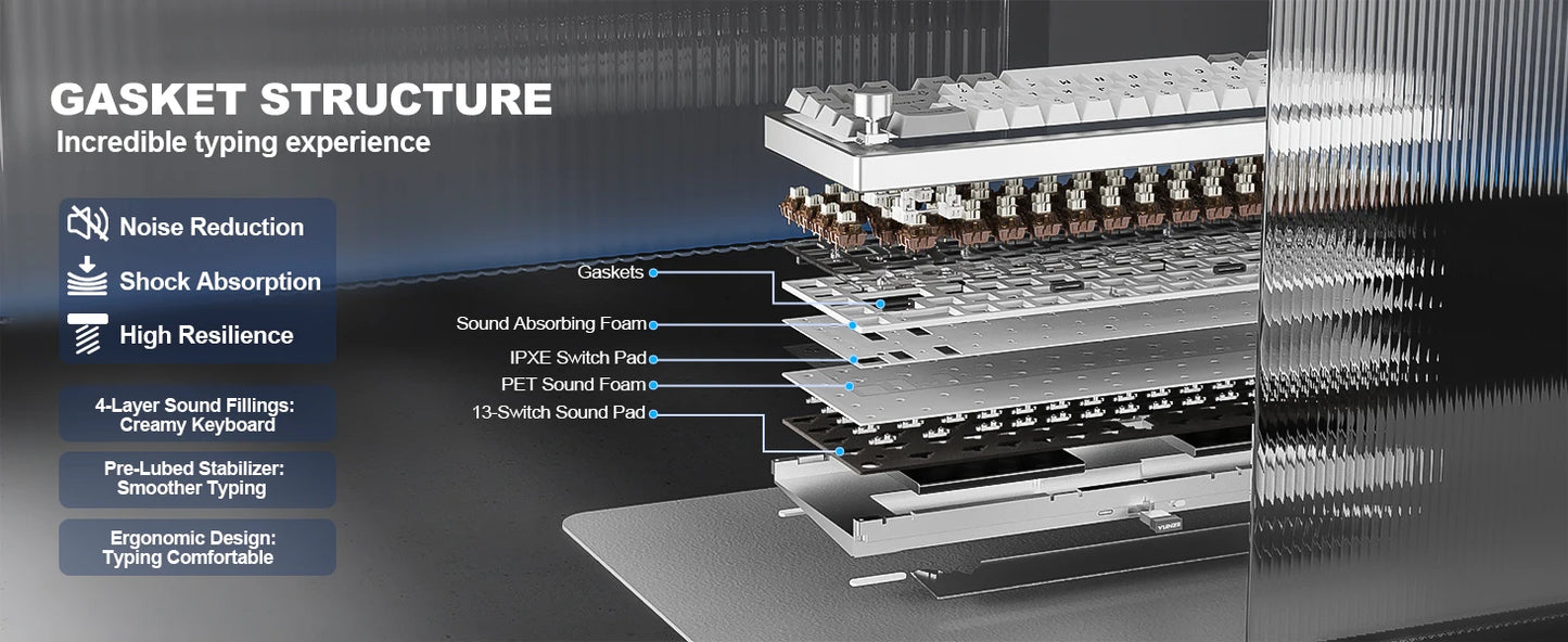 YUNZII AL68 Silver Wireless Custom Mechanical Keyboard, QMK/VIA Aluminum Keyboard, Hot Swap Gasket Gaming Keyboard with Knob
