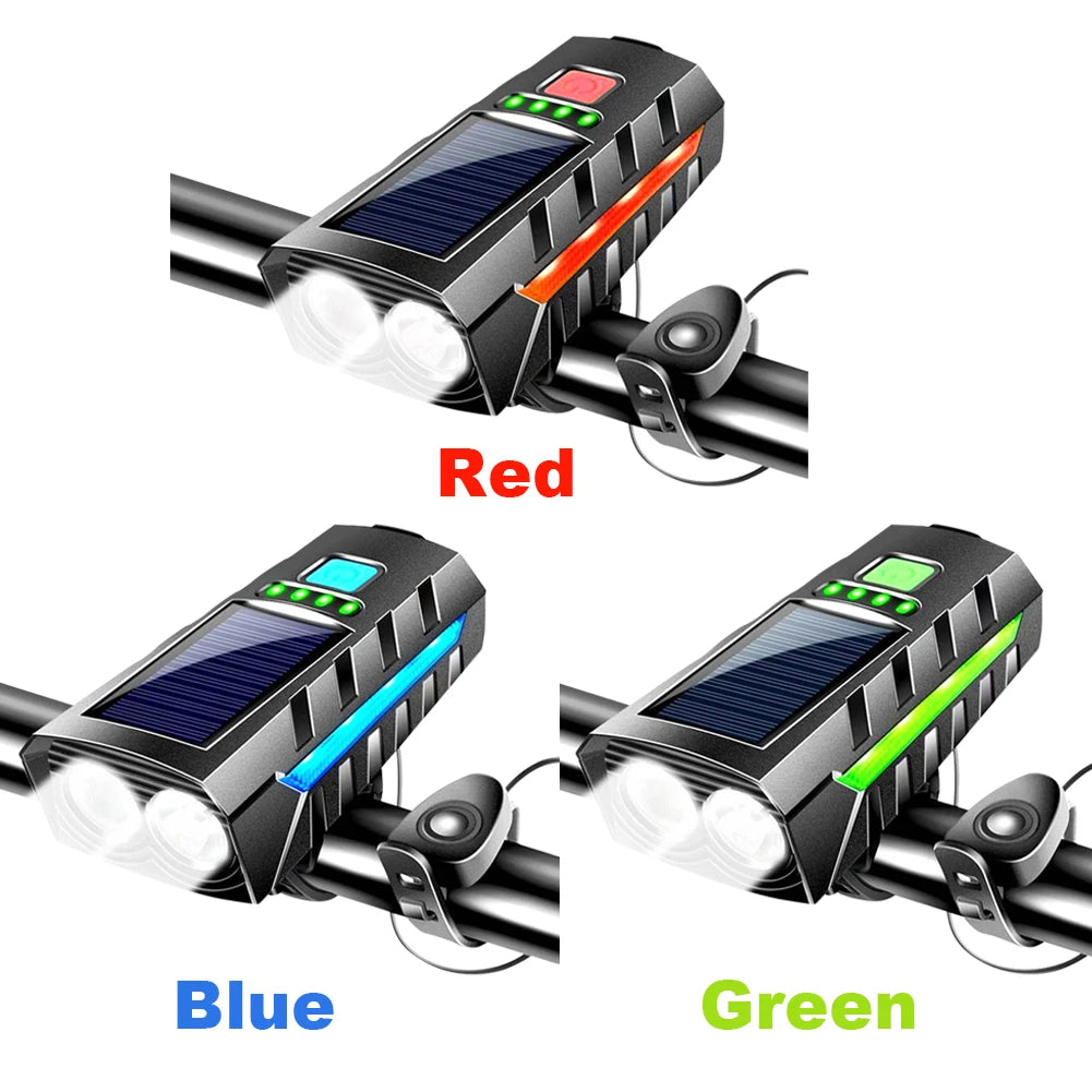 Solar Powered Bicycle Headlamp USB Rechargeable LED Lantern