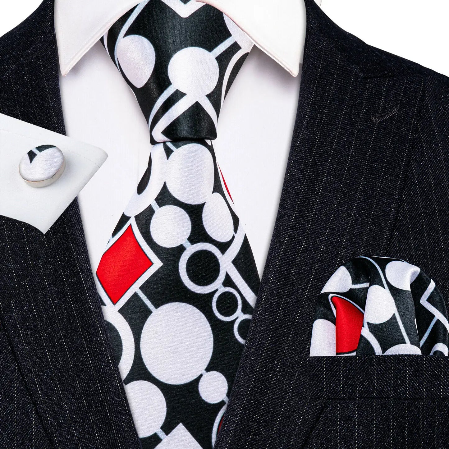 Luxury Designer Silk Tie Set for Men,  Necktie, Pocket Square & Cufflinks for Weddings, Business & Formal Events
