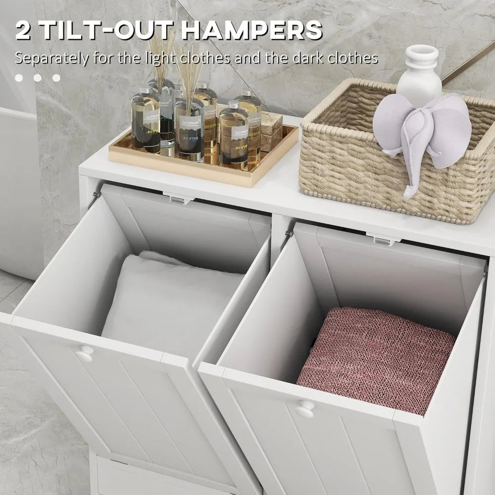 Double Tilt-Out Laundry Hamper Cabinet with Two 10-Gallon Compartments