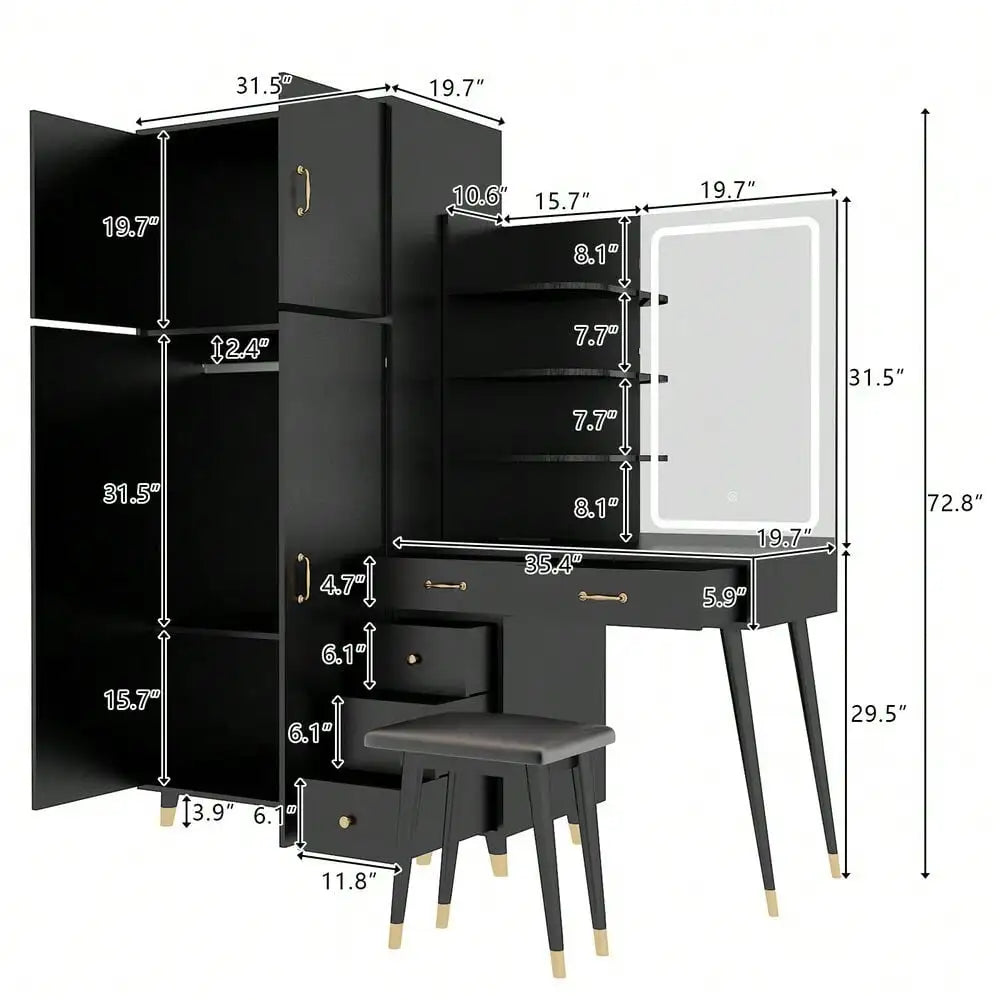 Large Vanity Table With Armoires Wardrobe Set Led Makeup Mirror Bedroom Dresser