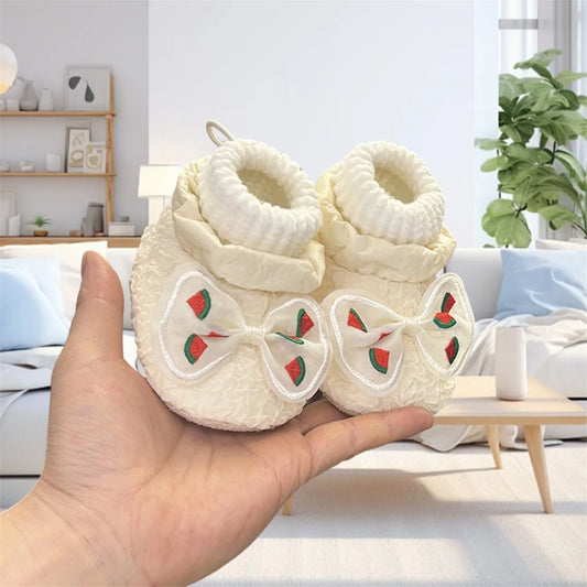 Adorable Toddler Winter Boots Warm Fleece Lined Snow Shoes with Cute Bow Non Slip Soft Sole Infant Booties for Girls
