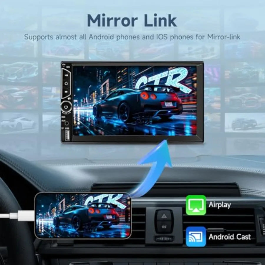 Double DIN Touchscreen Car Stereo . Apple CarPlay, Android Auto, Bluetooth & Multimedia Receiver