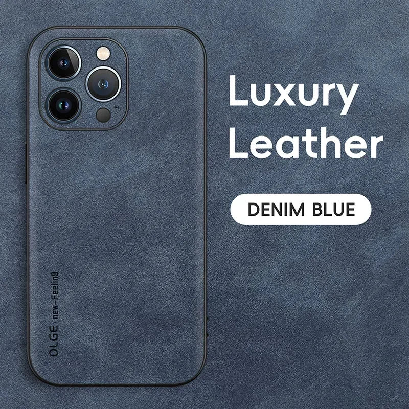 Luxury Leather iPhone Case . Slim Shockproof Protective Phone Cover