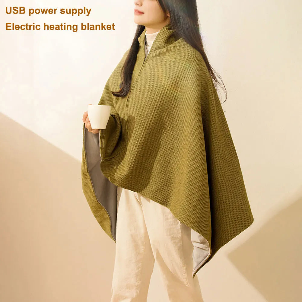 Wearable USB Electric Heated Blanket 3 Heating Levels Heating Electric Blanket Shawl with 5000mAh Power Bank Heated Shawl
