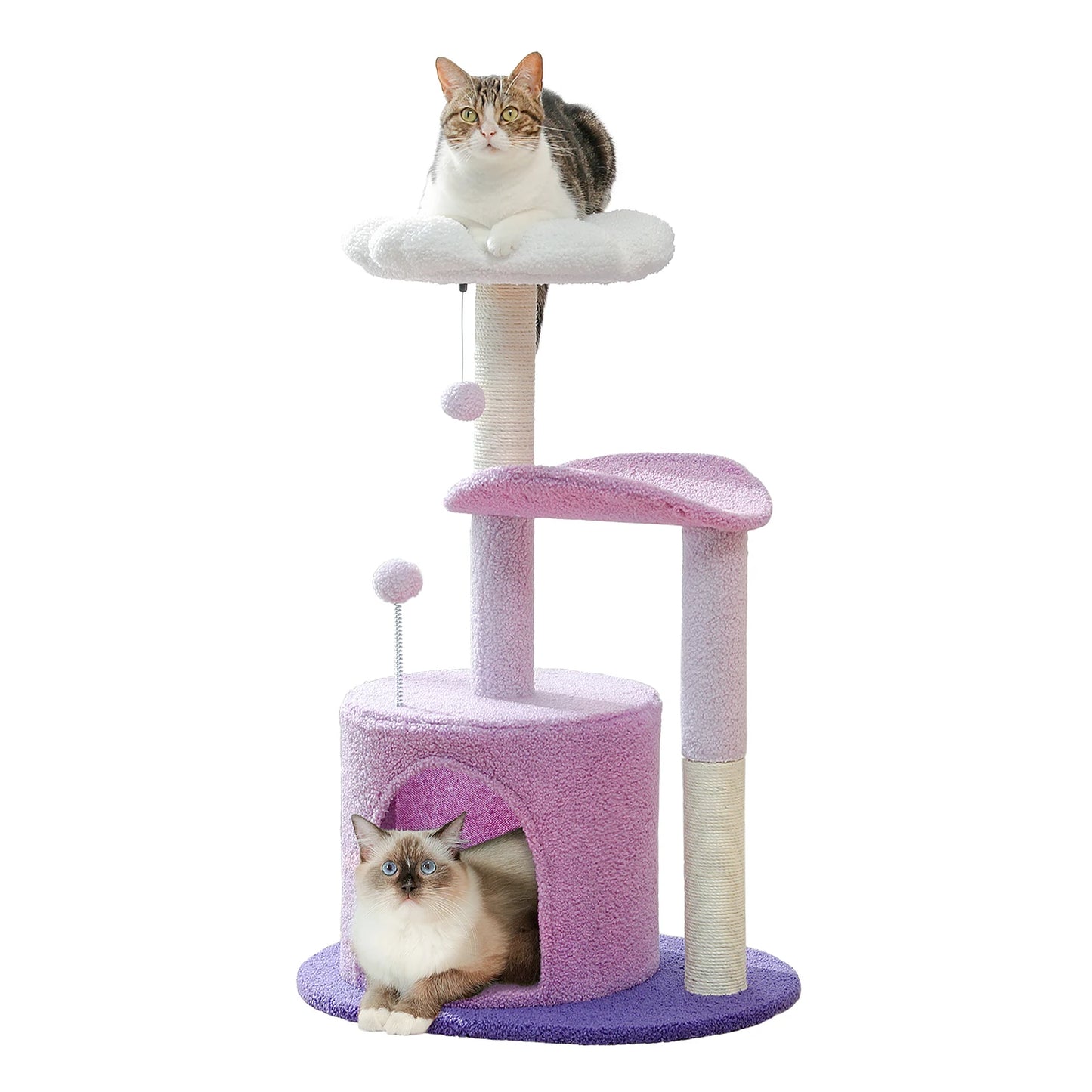 Flower Cat Tree for Indoor Cats, Small Cat Tower with Sisal Scratching Post, Soft Condo, Plush Perches, Fluffy Balls, Cat Toys