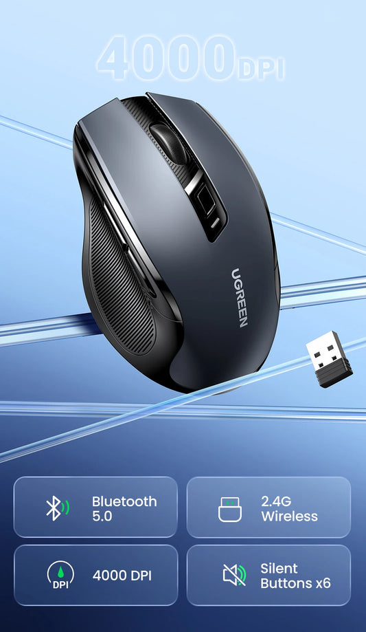 UGREEN Bluetooth Wireless Mouse – Ergonomic Silent Rechargeable Mouse for Laptop & PC