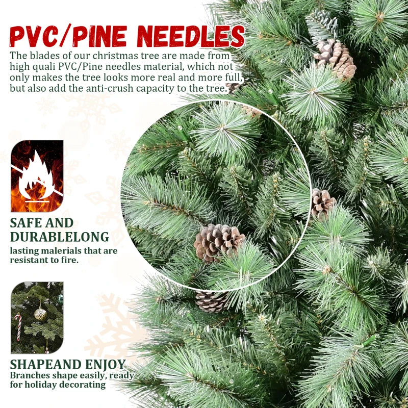 7FT Premium Artificial Christmas Tree with 82 Pine Cones, 1,348 Tips & Mixed PVC/Hard Needle Branches .Luxury Holiday Tree