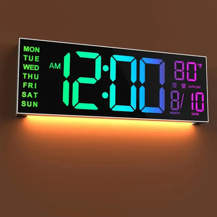 Smart RGB LED Digital Wall Clock with Remote Control & Temperature Display