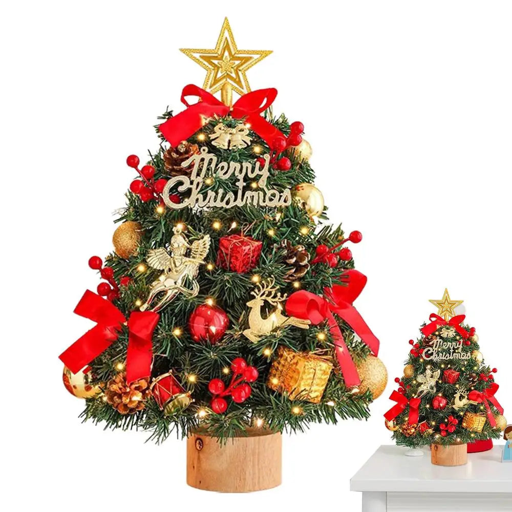 Decorated Tabletop Artificial Christmas Tree. Mini Pre-Decorated Holiday Tree with LED Lights, Ornaments & Star Topper