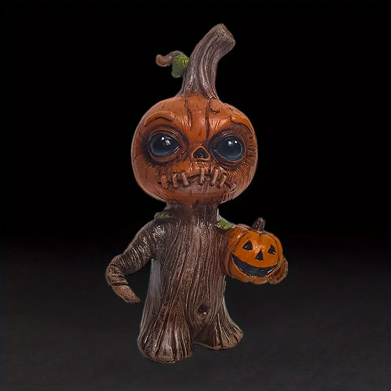 Halloween Pumpkin Tree Stump Figurine. Resin Jack-O’-Lantern Character Statue for Spooky Fall & Halloween Home Décor