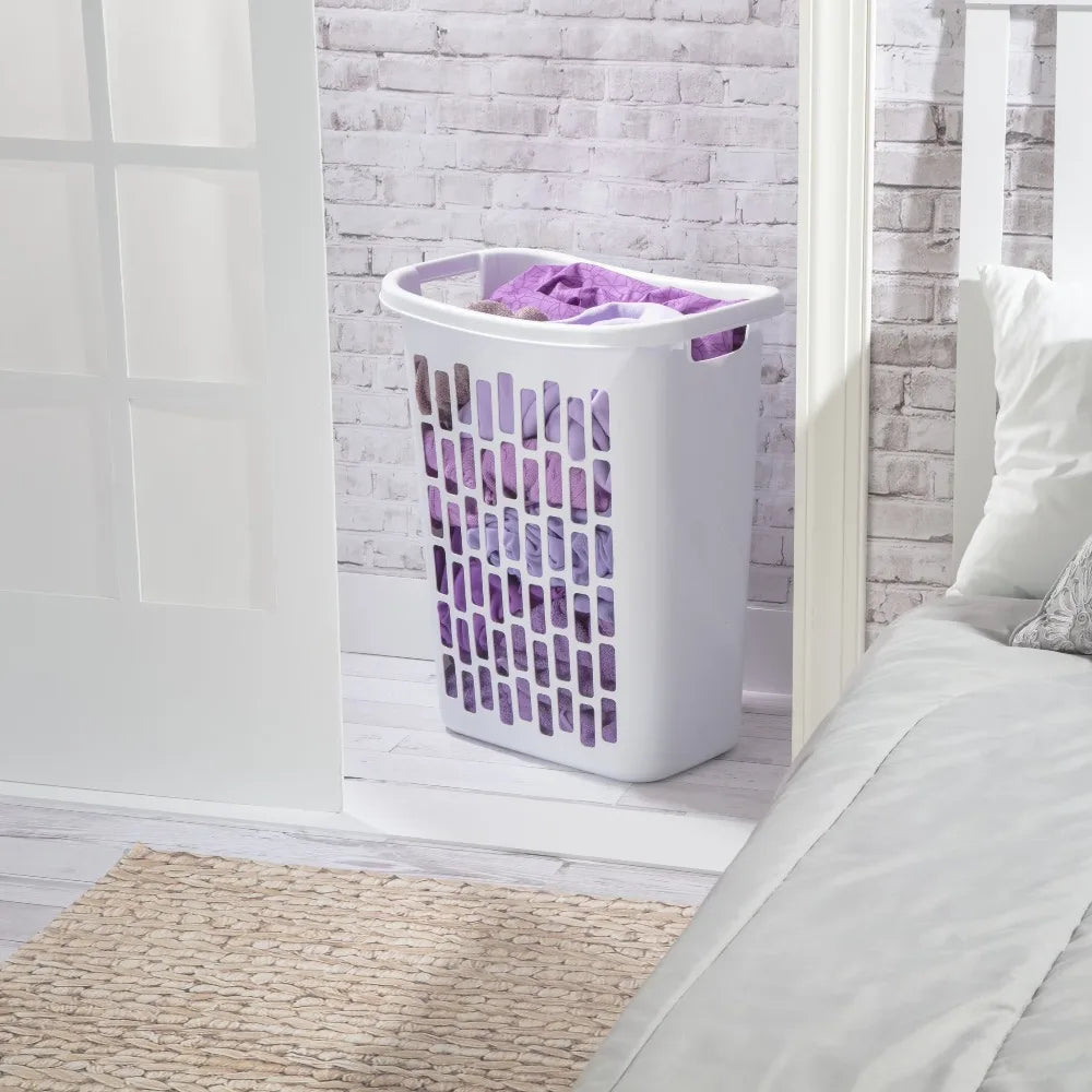 Slim Space-Saving Laundry Hamper with Handles .Tall Laundry Basket