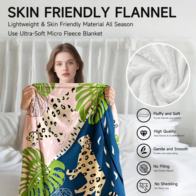 1 piece tropical leopard print flannel blanket, perfect for sofa, bed, office; ideal gift for family, friends, holidays.
