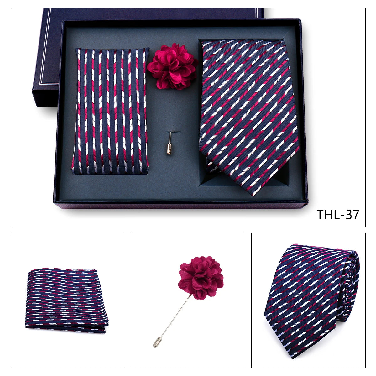 Luxury Men’s Paisley Necktie Gift Set. Silk Tie, Pocket Square, Cufflinks & Gift Box for Weddings & Business