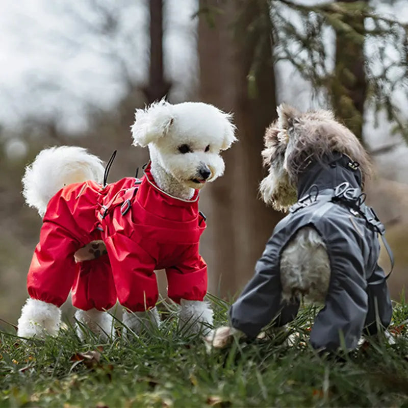 Waterproof Dog Raincoat with Harness . Reflective All-Weather Pet Jumpsuit