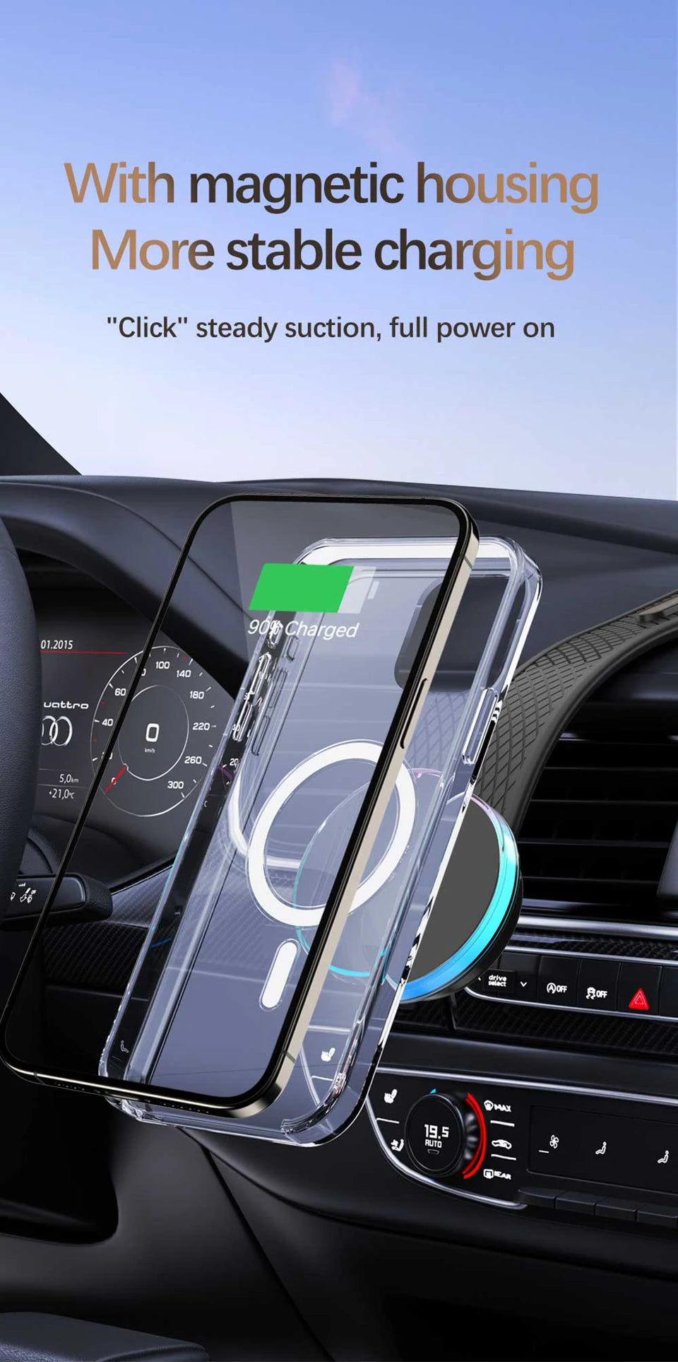 Magnetic Wireless Charger Car Adjustable Phone Holder for Magsafe iPhone 16 15 14 13 12 Pro Max 15W Fast Charging Car Charger