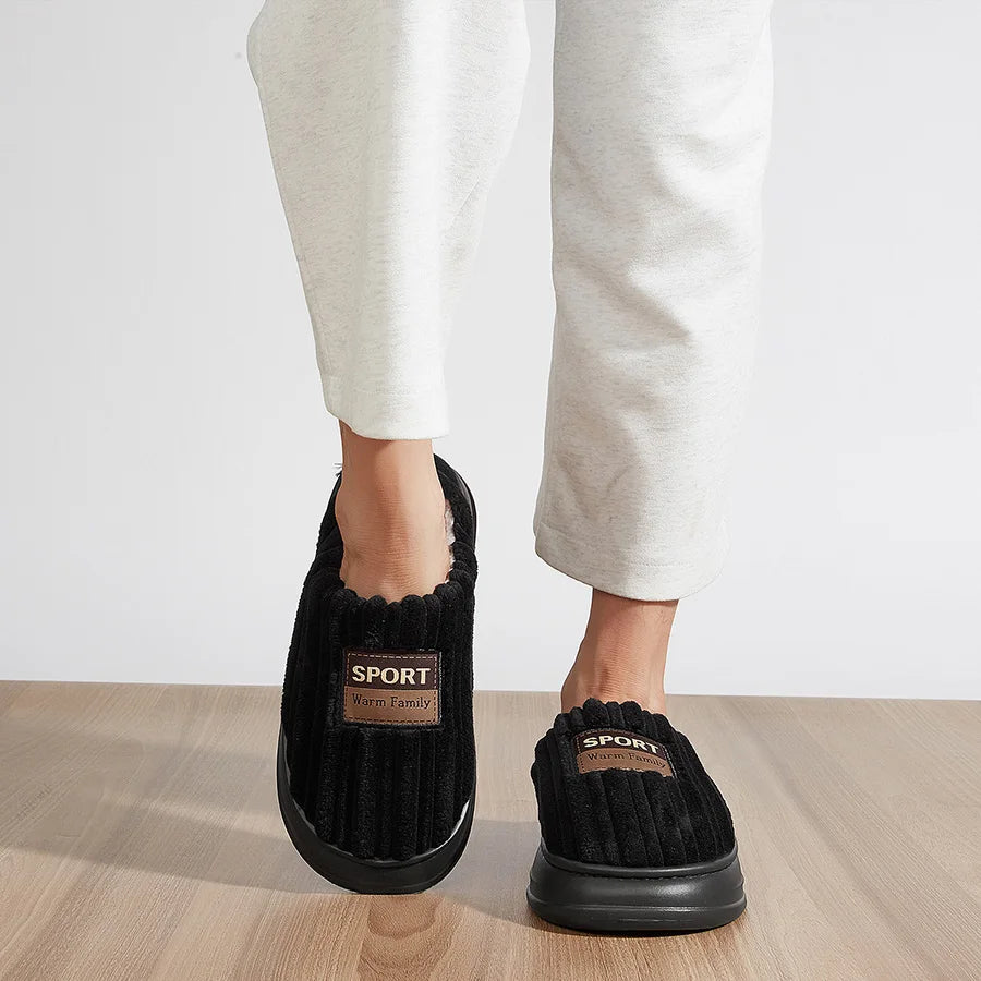 House Slippers For Men Furry Cozy Memory Foam Round Toe Couple Shoes Warm Winter Soft Plush Slippers