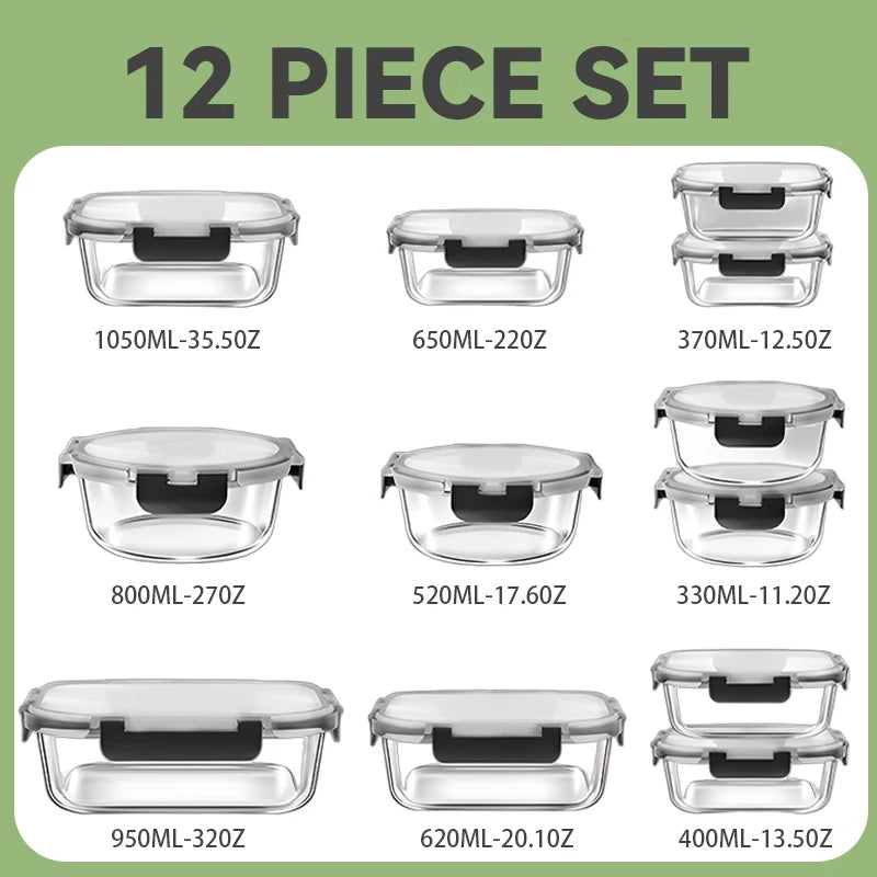 12-Piece Reusable Food Storage Container Set with Airtight Lids