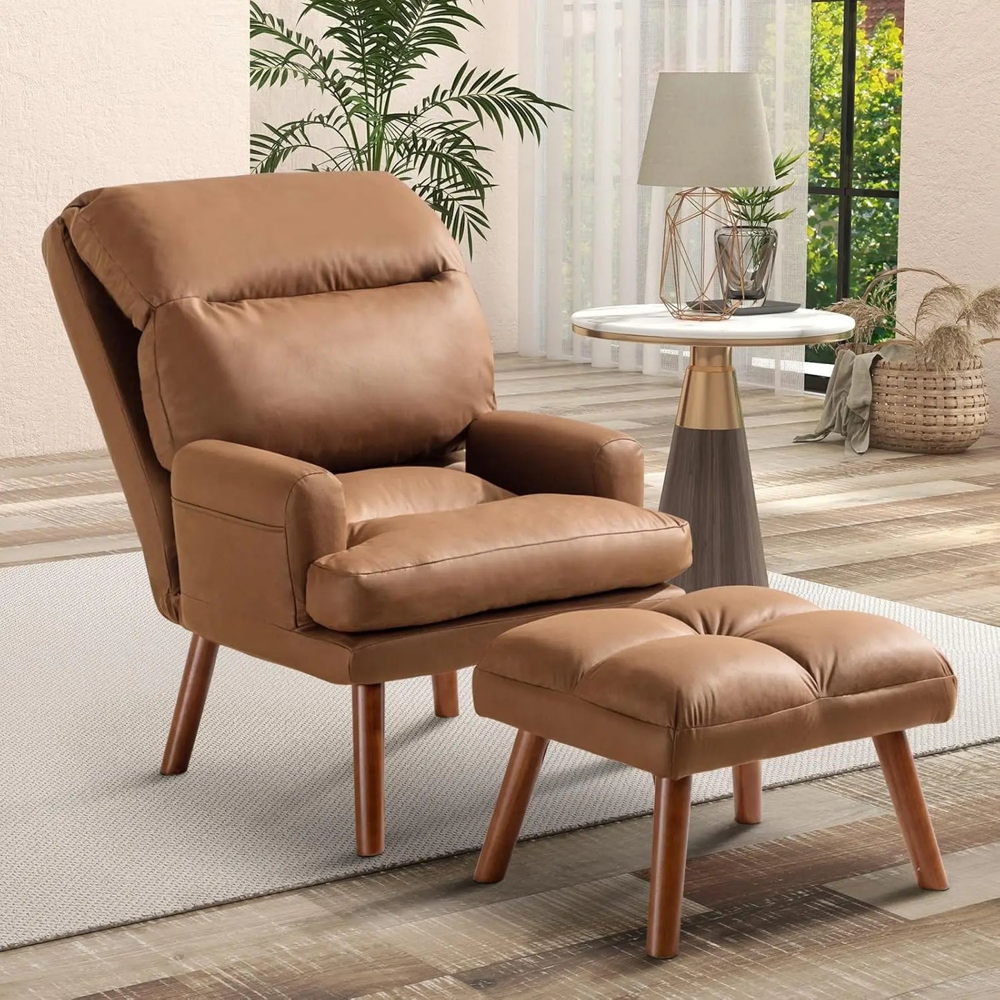 Modern Accent Chair With Ottoman And Adjustable Backrest