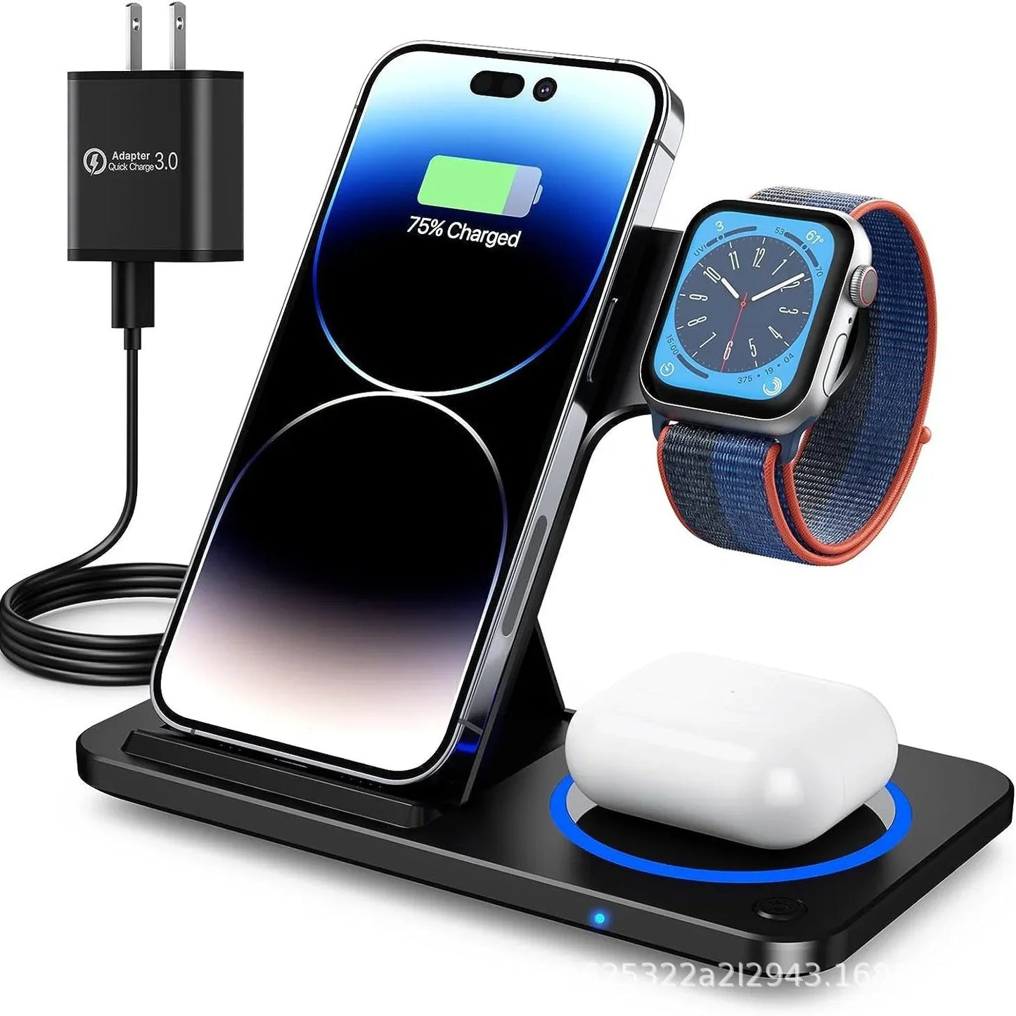 30W 3-in-1 Foldable Wireless Charging Station for iPhone, Apple Watch & AirPods