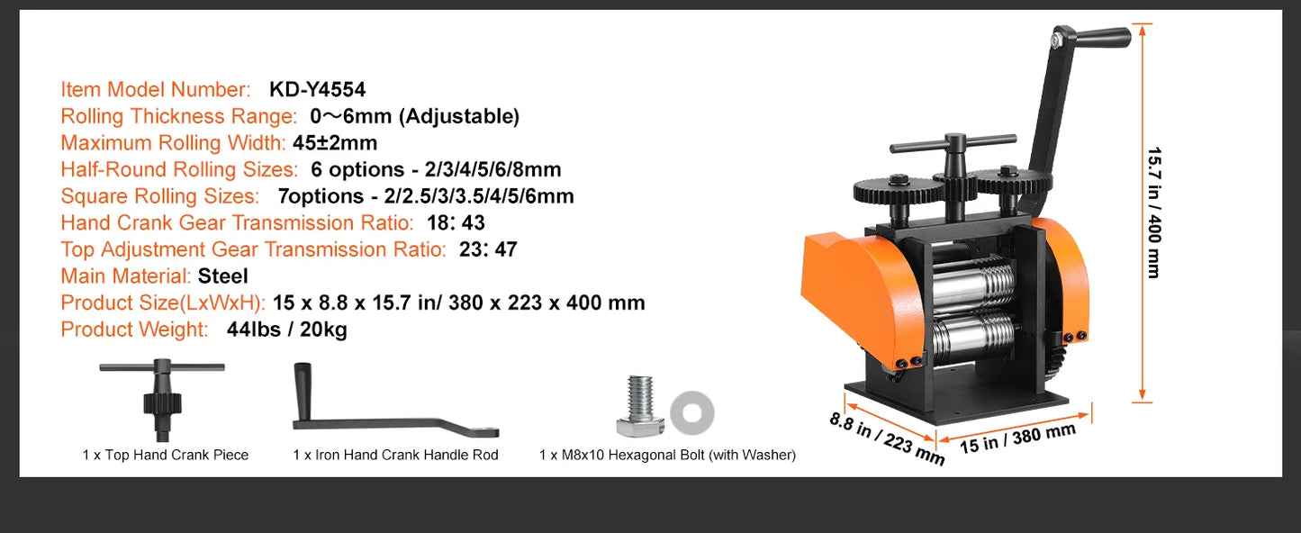 3-in-1 Jewelry Rolling Mill Machine 45/57/75/76mm for Metal Forming
