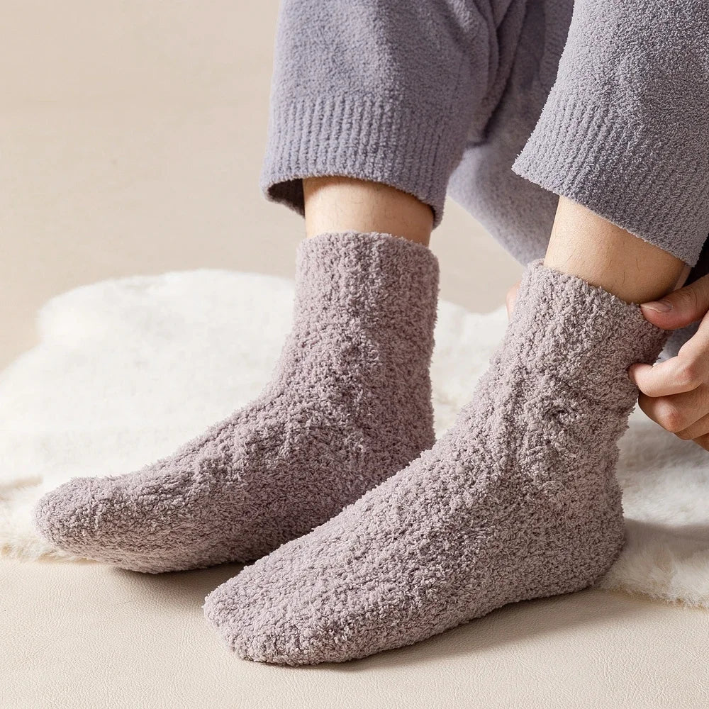 5 Pairs Thick Warm Winter Socks Men Coral Fleece Thermal High Quality Middle Tube Cozy Fluffy Sleeping Socks