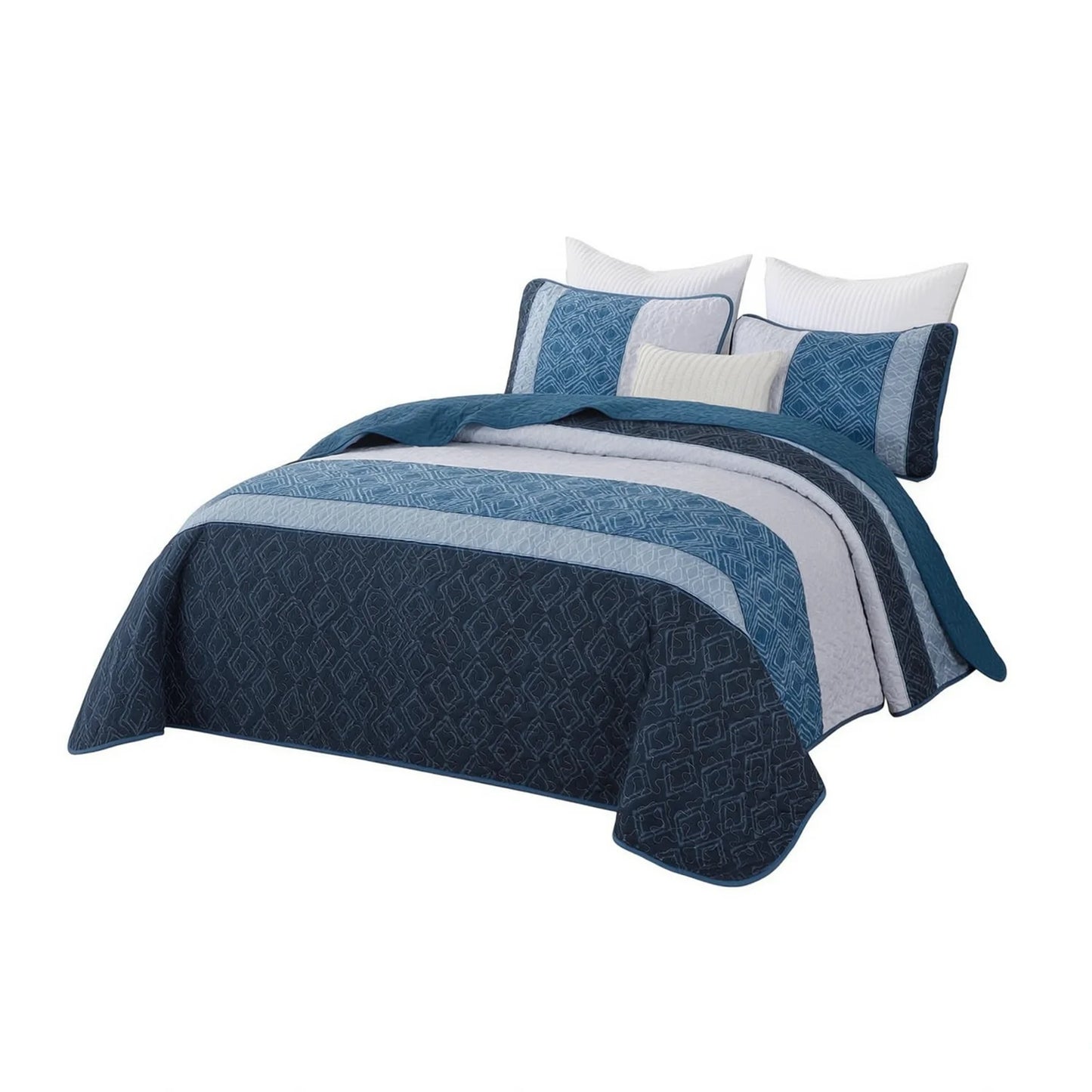 Elegant Blue Quilted Comforter Bedding Set