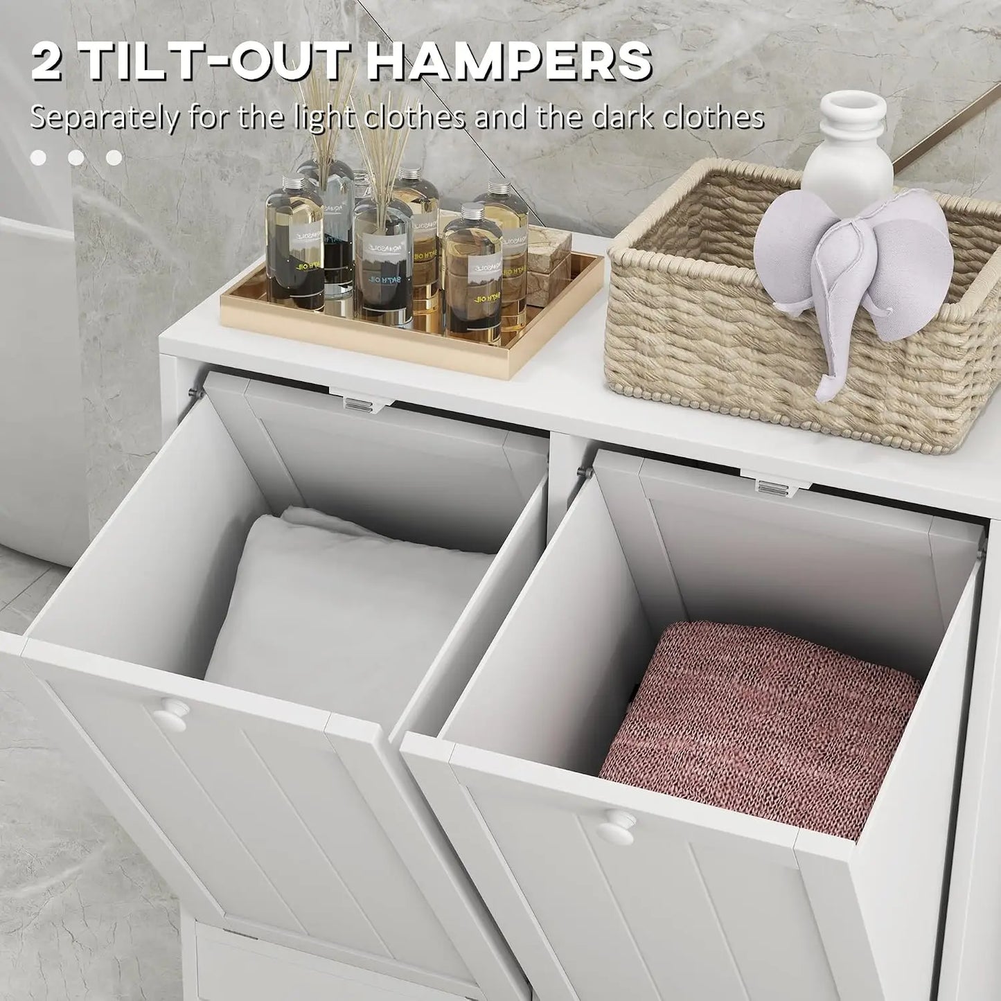 Double Tilt-Out Laundry Hamper Cabinet with Two 10-Gallon Compartments
