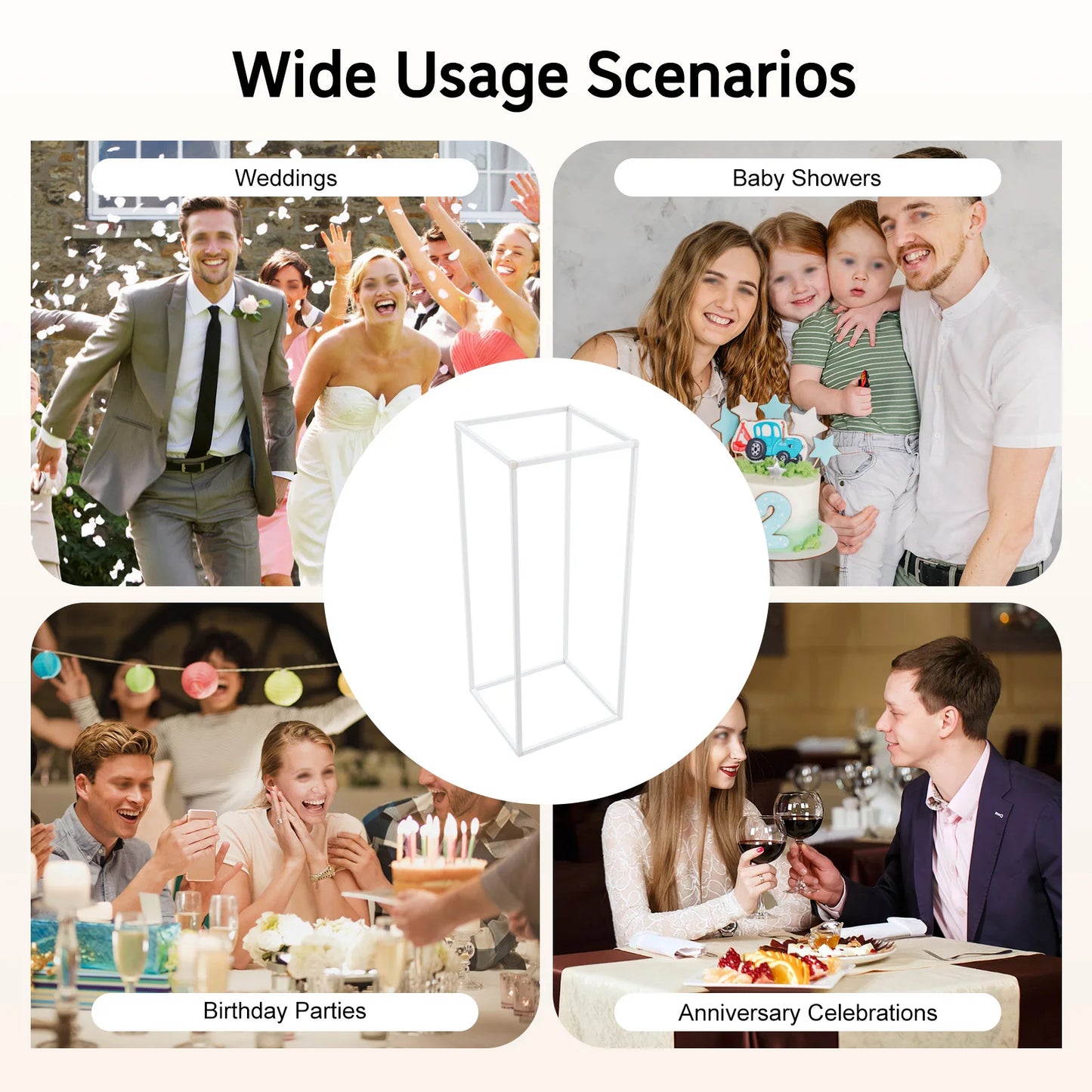 10PCS 60cm Wedding Flower Stand White 10mm Square Tube with Hammer For Wedding Party Decoration