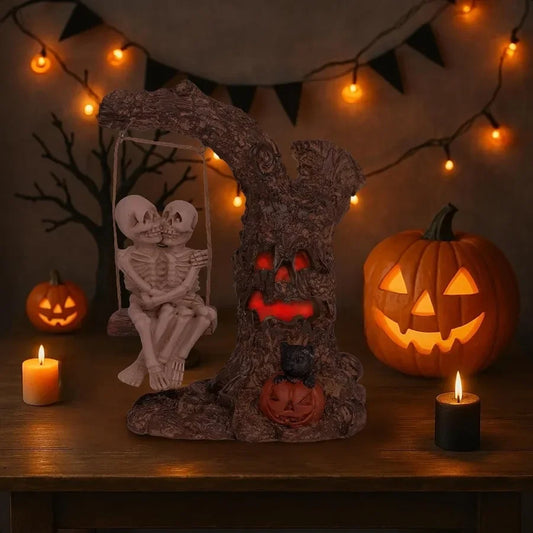Halloween Skeleton Couple Figurine Gothic Swing Tabletop