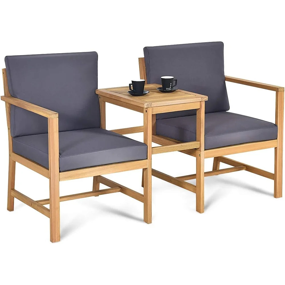 3 Piece Acacia Wood Patio Furniture Set Chairs Table Indoor Outdoor Garden Balcony Conversation Relaxation