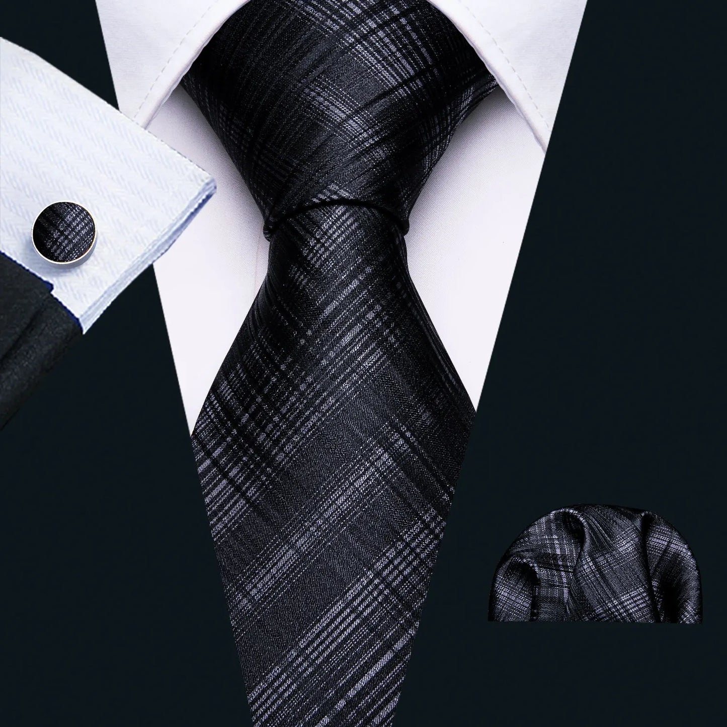 Luxury Men’s Silk Necktie Gift Set with Pocket Square, Cufflinks & Tie Clip