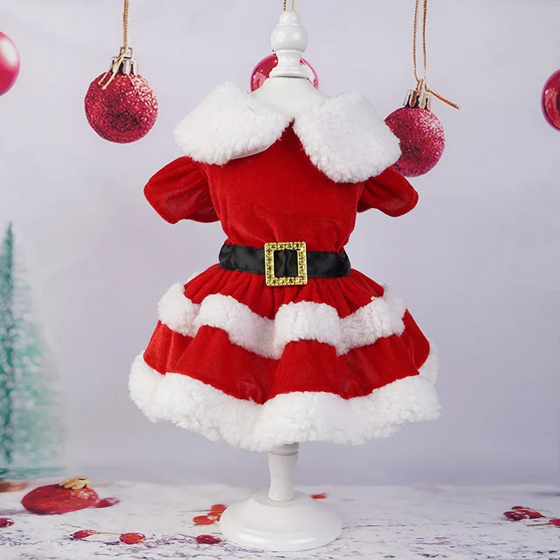 Soft Breathable Cats Christmas Dress Fashion Cute Santa Claus Dog Skirt  Warm Pet Christmas Costume New Year Clothes for Dogs