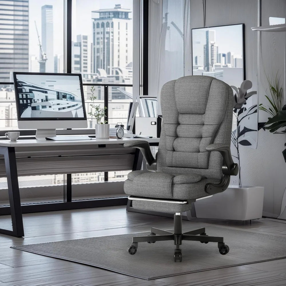 Big and Tall Office Chair, High Back Fabric Gaming Chair with Footrest, Ergonomic Desk Chair with Flip-up Armrest, Thick Padding