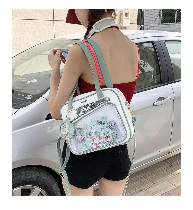 Y2K Japanese Harajuku Ita Bag for Women Cute Shoulder Bag Girls Transparent Itabag Crossbody Bag JK Shoulder Bags Handbags