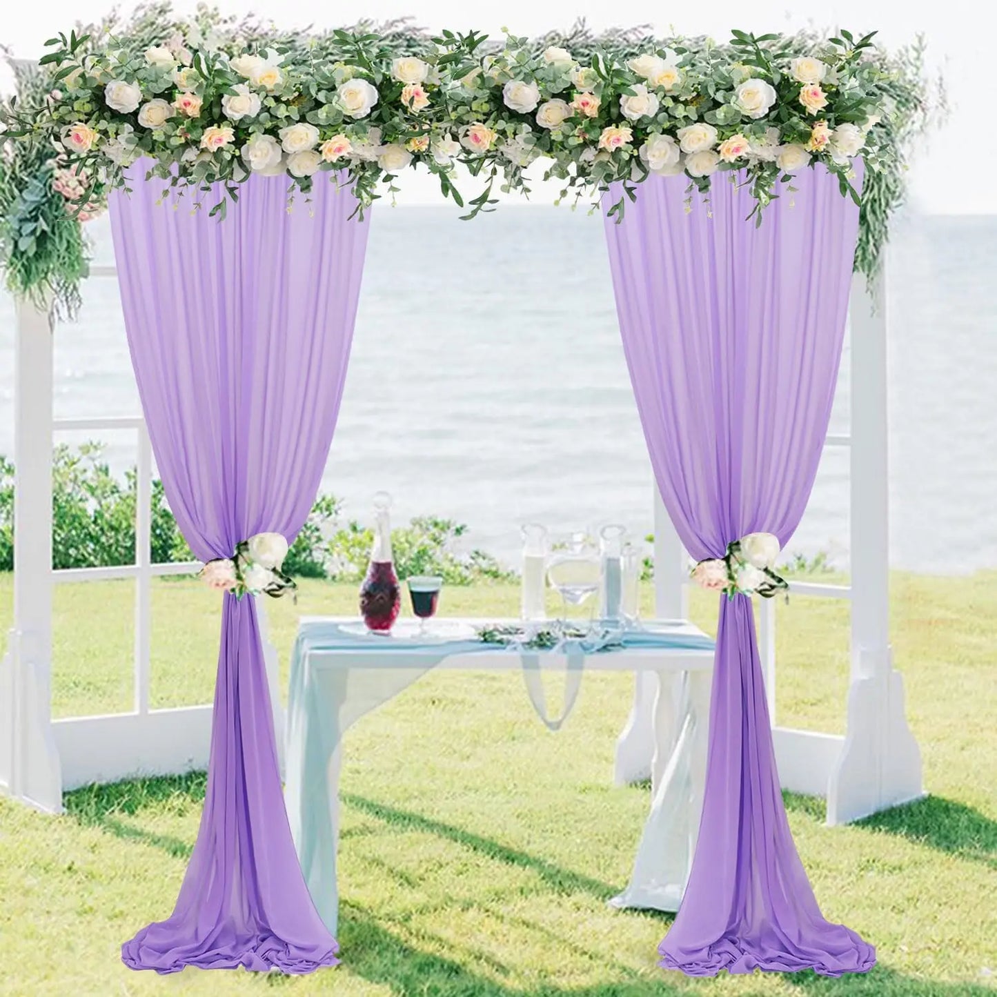 Chiffon Backdrop Curtain 5ftx10ft Light Purple Voile Sheer Curtains 4 Panels Romantic Wedding Party Decor Polyester Chiffon Fabr