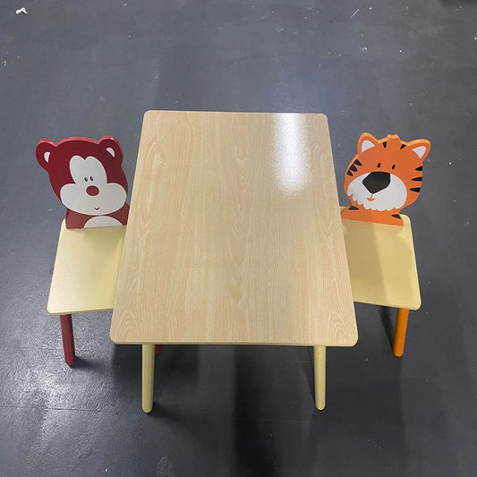 Kids Wooden Table & 2 Chair Set. Montessori Activity Table for Learning, Crafts & Play