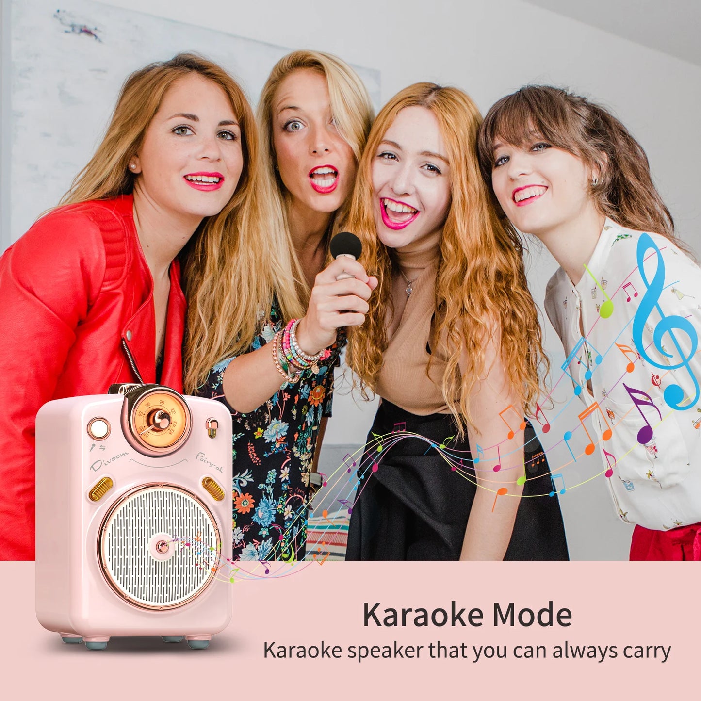 Divoom Fairy-OK Portable Bluetooth Karaoke Speaker with Wireless Microphone | Retro Mini Speaker | Rechargeable Music System