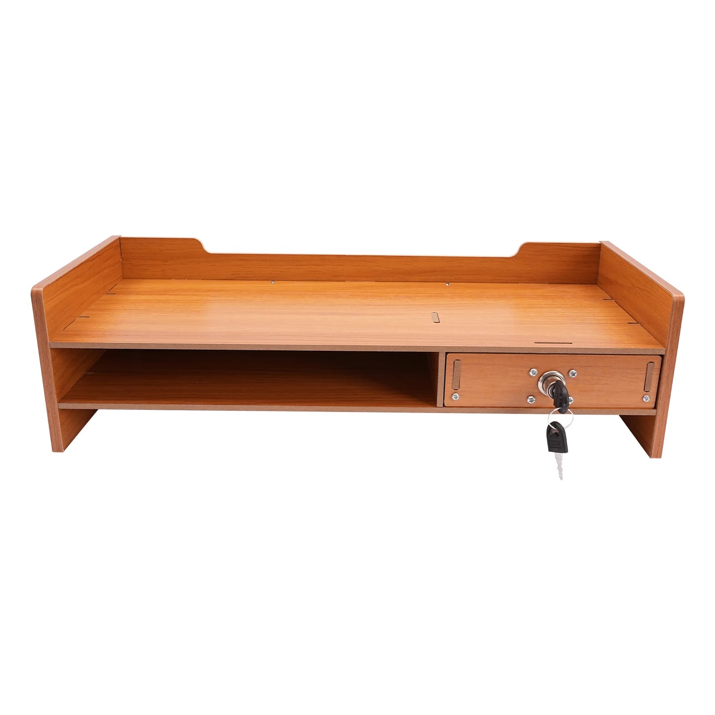 Computer Monitor Stand with Drawers, Phone Holder & Key Storage, Wooden Monitor Riser Desktop Organizer for Home Office