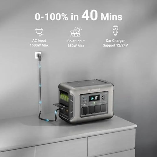 Portable Power Station 1152Wh LiFePO4 Battery Solar Generator Camping RV Home Party UPS Backup Eco Mode Low Noise 10 Year Life