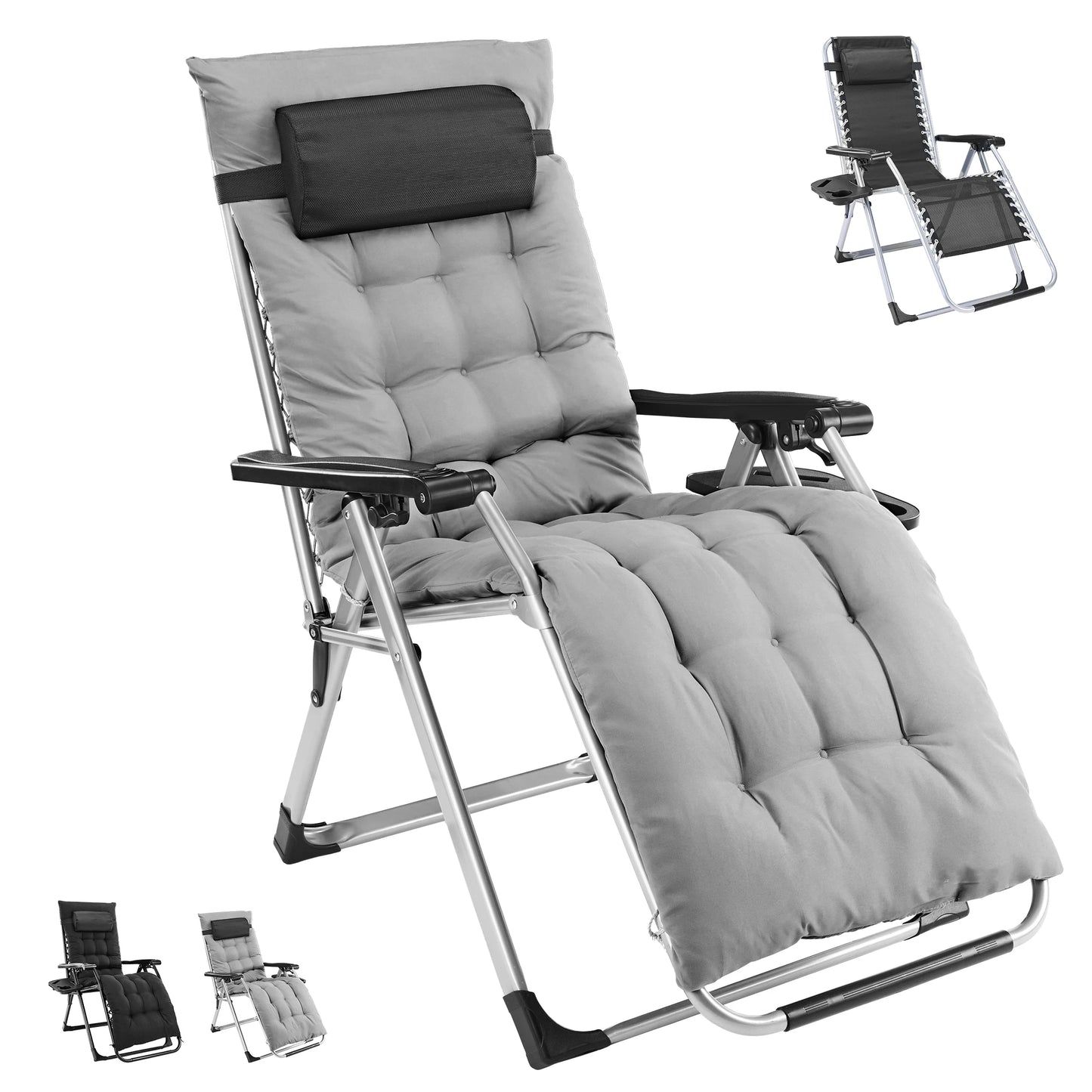 JHK Zero Gravity Reclining Lounge Chair – Foldable Outdoor Camping Chair with Soft Cushion & Adjustable Recline