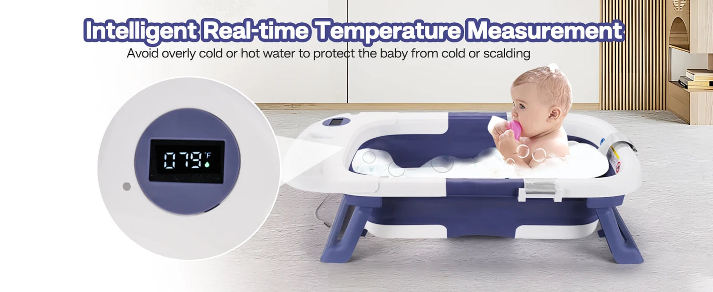 Baby Bathtub,Baby Bath Tub with Soft Cushion & Thermometer,Baby Bathtub Newborn to Toddler 0-36 Months,Portable Travel Baby Tub