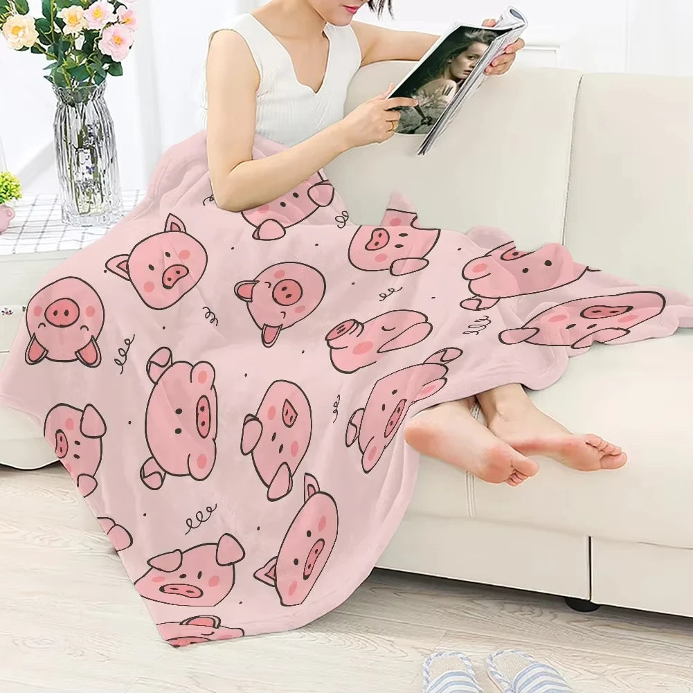 Cute Pig Pink Fleece Blanket . Soft Warm Throw Blanket for Bed & Sofa