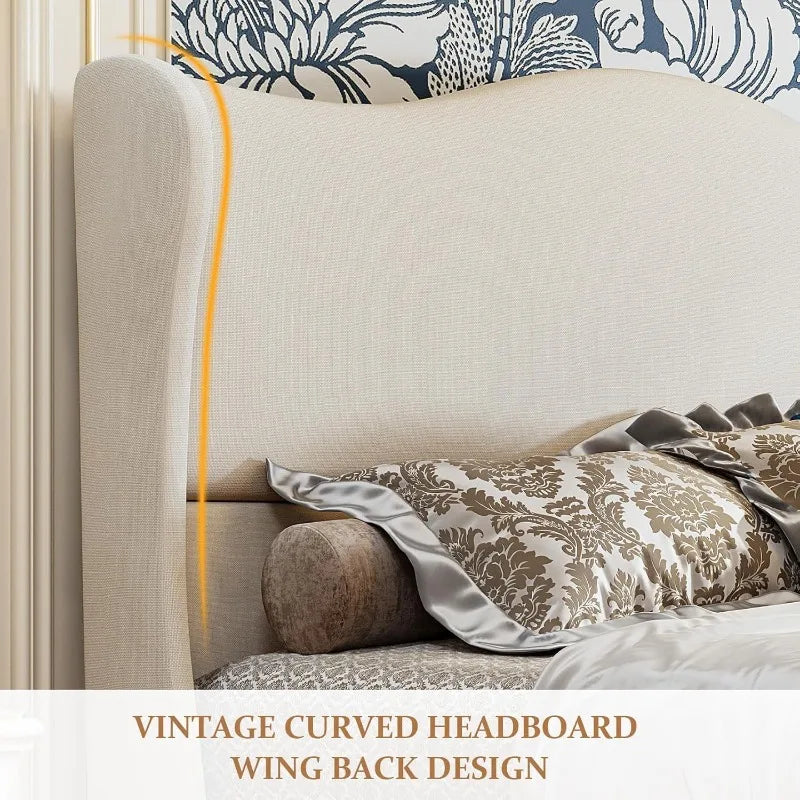 Upholstered Platform Bed with Tall Padded Headboard